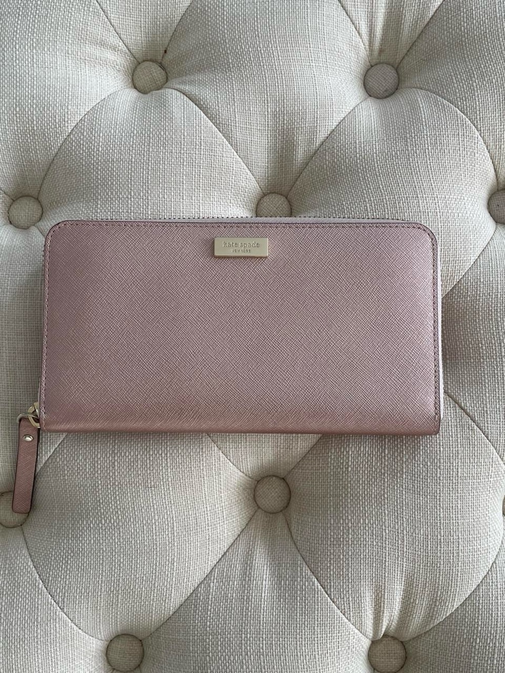 kate spade Pink Saffiano Zip Wallet with Gold Plaque